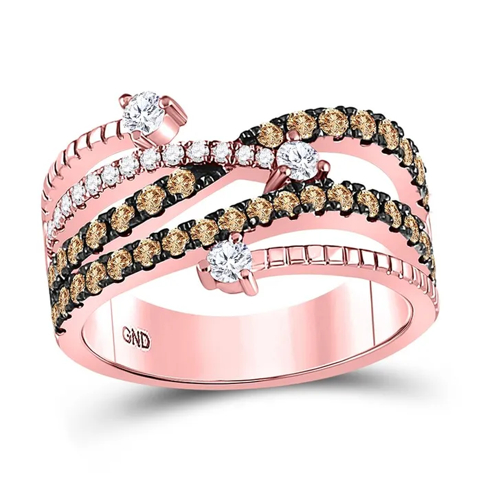 gndatlanta Rings 10k Rose Gold Round Brown Diamond Crossover Fashion Ring 1 Cttw