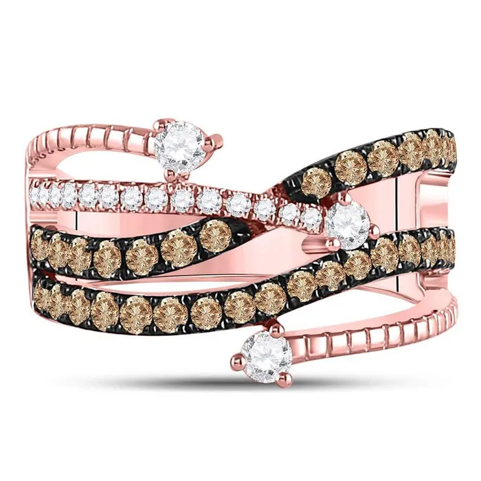 gndatlanta Rings 10k Rose Gold Round Brown Diamond Crossover Fashion Ring 1 Cttw