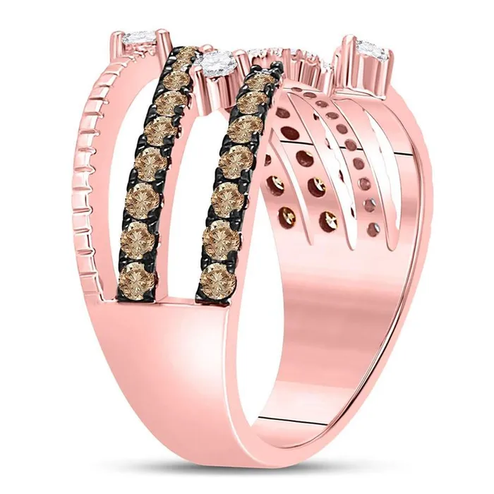gndatlanta Rings 10k Rose Gold Round Brown Diamond Crossover Fashion Ring 1 Cttw