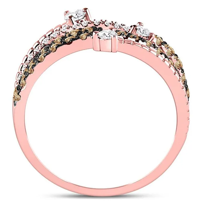 gndatlanta Rings 10k Rose Gold Round Brown Diamond Crossover Fashion Ring 1 Cttw