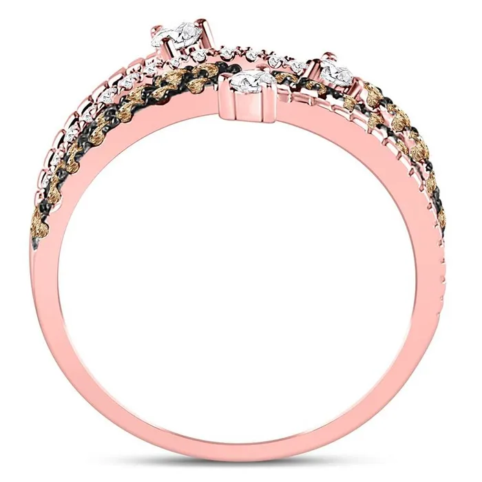 gndatlanta Rings 10k Rose Gold Round Brown Diamond Crossover Fashion Ring 1 Cttw