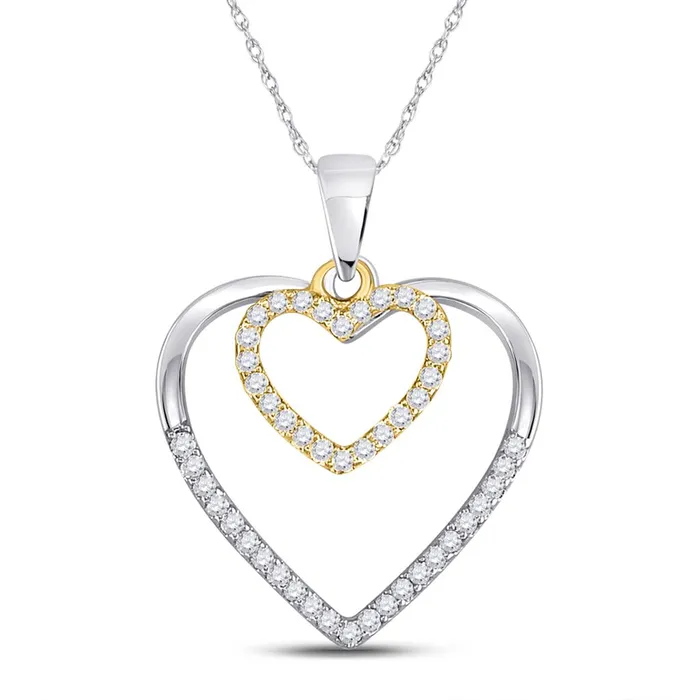gndatlanta Rings 10k Twotone Gold Round Diamond Double Heart Pendant 15 Cttw gndatlanta Rings 10k Twotone Gold Round Diamond Double Heart Pendant 15 Cttw