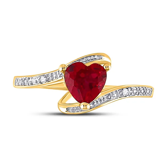 gndatlanta Rings 10k Yellow Gold Heart Created Ruby Solitaire Diamondaccent Ring 1 Cttw