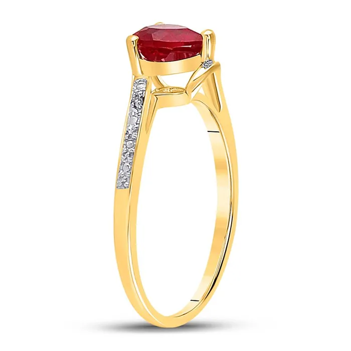 gndatlanta Rings 10k Yellow Gold Heart Created Ruby Solitaire Diamondaccent Ring 1 Cttw