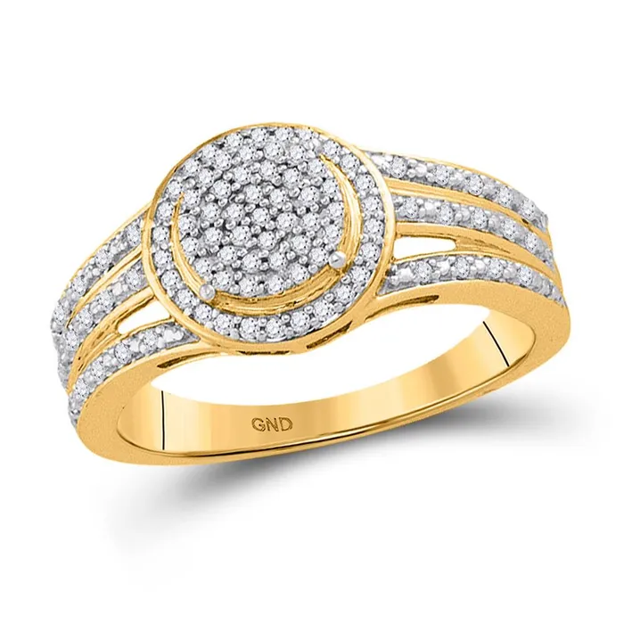 gndatlanta Rings 10k Yellow Gold Round Diamond Circle Frame Cluster Ring 14 Cttw gndatlanta Rings 10k Yellow Gold Round Diamond Circle Frame Cluster Ring 14 Cttw