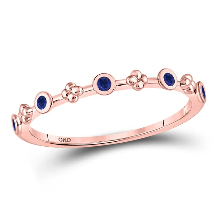 gndatlanta Rings 10kt Rose Gold Round Blue Sapphire Dot Flower Stackable Band Ring 112 Cttw gndatlanta Rings 10kt Rose Gold Round Blue Sapphire Dot Flower Stackable Band Ring 112 Cttw