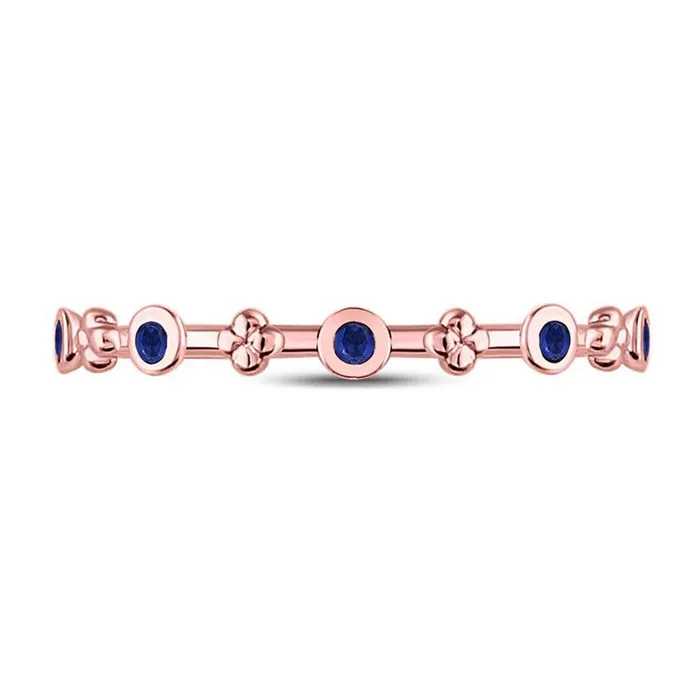 gndatlanta Rings 10kt Rose Gold Round Blue Sapphire Dot Flower Stackable Band Ring 112 Cttw