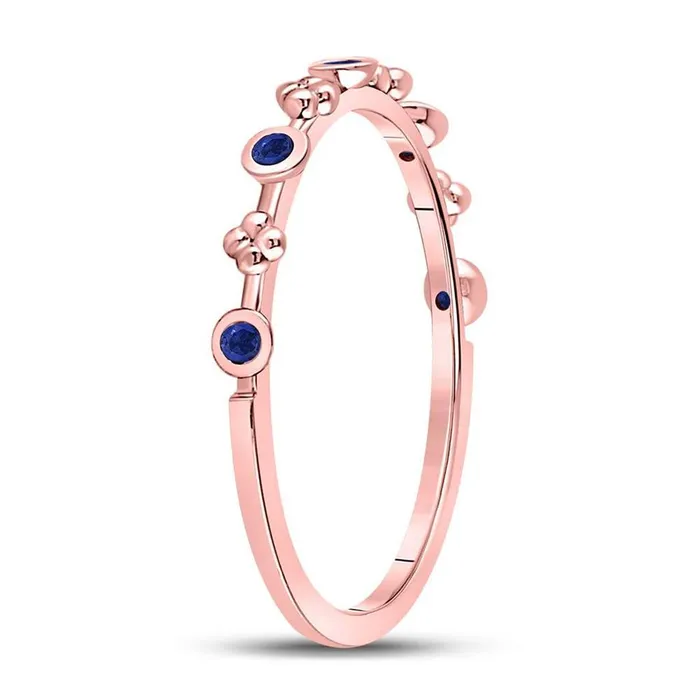 gndatlanta Rings 10kt Rose Gold Round Blue Sapphire Dot Flower Stackable Band Ring 112 Cttw