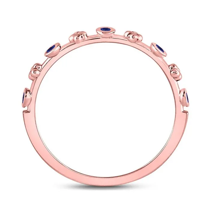 gndatlanta Rings 10kt Rose Gold Round Blue Sapphire Dot Flower Stackable Band Ring 112 Cttw