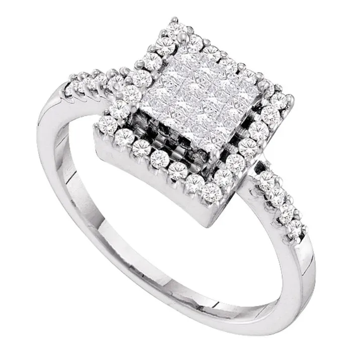 gndatlanta Rings 14k White Gold Princess Diamond Cluster Bridal Engagement Ring 12 Cttw gndatlanta Rings 14k White Gold Princess Diamond Cluster Bridal Engagement Ring 12 Cttw