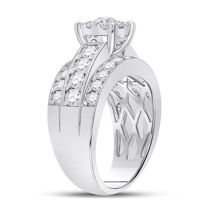 gndatlanta Rings 14k White Gold Round Diamond Halo Bridal Engagement Ring 2 Cttw