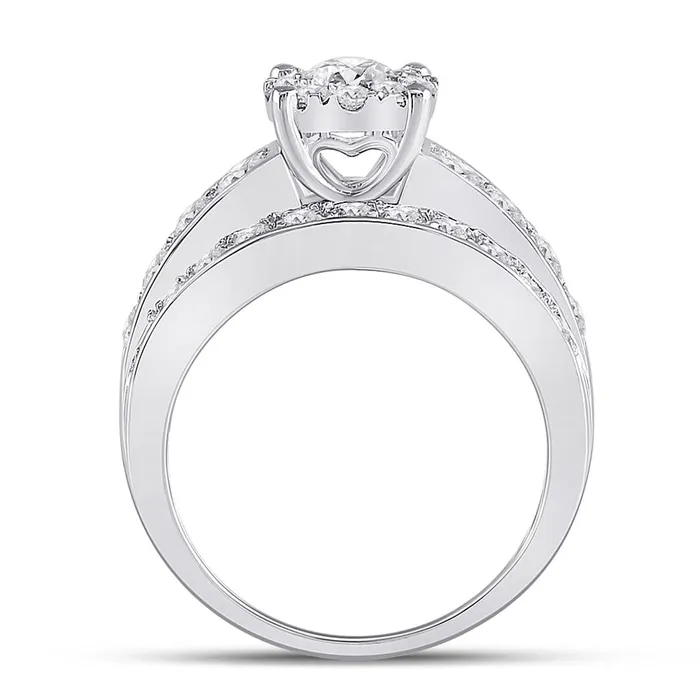 gndatlanta Rings 14k White Gold Round Diamond Halo Bridal Engagement Ring 2 Cttw
