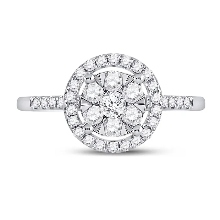 gndatlanta Rings 14k White Gold Round Diamond Halo Flower Cluster Ring 12 Cttw gndatlanta Rings 14k White Gold Round Diamond Halo Flower Cluster Ring 12 Cttw