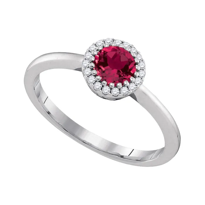 gndatlanta Rings 14k White Gold Round Natural Ruby Solitaire Diamond Halo Bridal Ring 12 Cttw