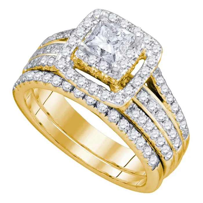 gndatlanta Rings 14k Yellow Gold Princess Diamond Bridal Wedding Ring Set 112 Cttw gndatlanta Rings 14k Yellow Gold Princess Diamond Bridal Wedding Ring Set 112 Cttw