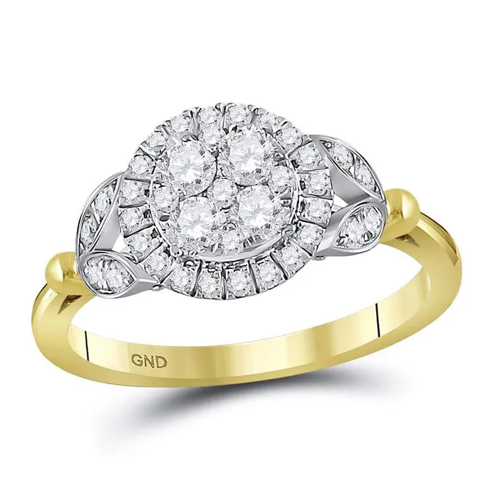 gndatlanta Rings 14k Yellow Gold Round Diamond Cluster Bridal Engagement Ring 34 Cttw