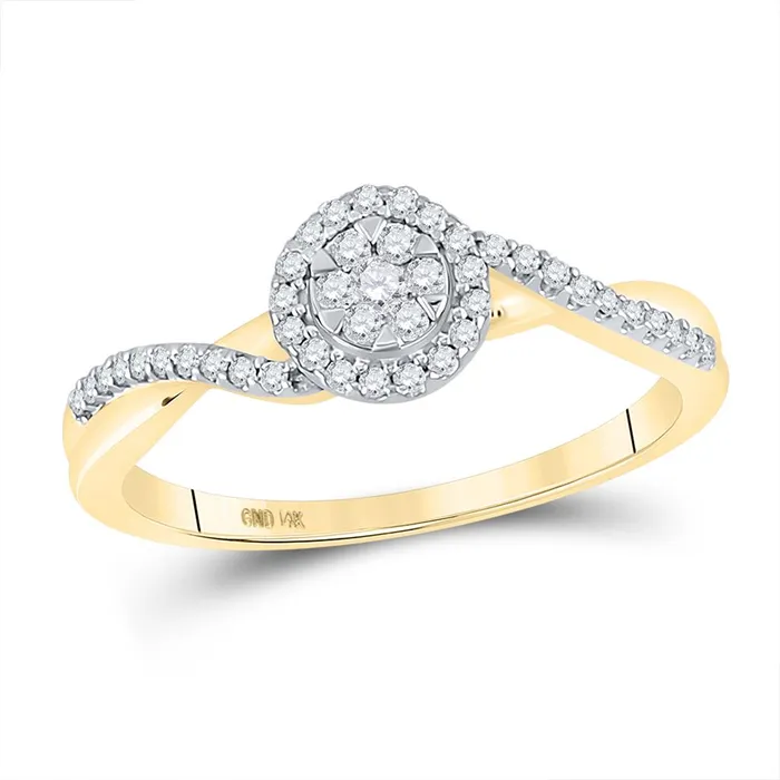 gndatlanta Rings 14k Yellow Gold Round Diamond Twist Flower Cluster Ring 15 Cttw