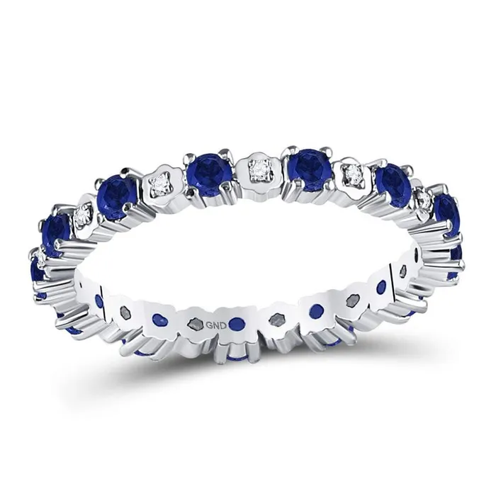 gndatlanta Rings 14kt White Gold Round Blue Sapphire Diamond Eternity Band Ring 1 Cttw gndatlanta Rings 14kt White Gold Round Blue Sapphire Diamond Eternity Band Ring 1 Cttw