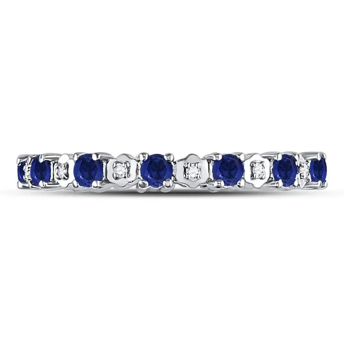 gndatlanta Rings 14kt White Gold Round Blue Sapphire Diamond Eternity Band Ring 1 Cttw