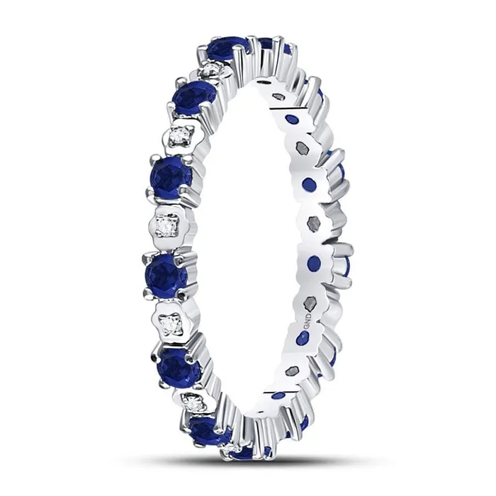 gndatlanta Rings 14kt White Gold Round Blue Sapphire Diamond Eternity Band Ring 1 Cttw