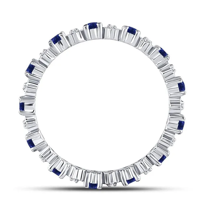 gndatlanta Rings 14kt White Gold Round Blue Sapphire Diamond Eternity Band Ring 1 Cttw