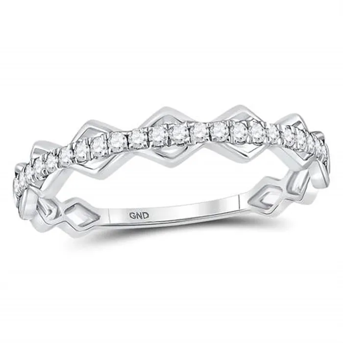 gndatlanta Rings 14kt White Gold Round Diamond Link Stackable Band Ring 15 Cttw gndatlanta Rings 14kt White Gold Round Diamond Link Stackable Band Ring 15 Cttw