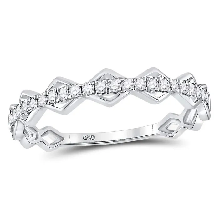 gndatlanta Rings 14kt White Gold Round Diamond Link Stackable Band Ring 15 Cttw