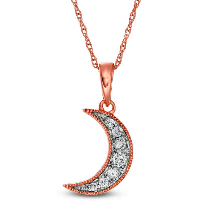 Goldia 007 CT TW Natural Diamond LaserCut Crescent Moon Pendant in 10K Rose Gold Necklaces Goldia 007 CT TW Natural Diamond LaserCut Crescent Moon Pendant in 10K Rose Gold Necklaces