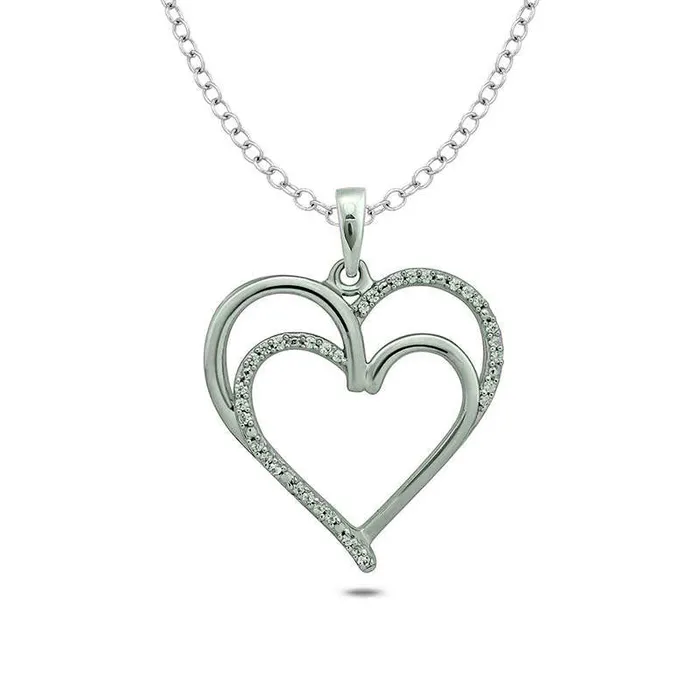 Goldia 01 CT TW Natural Diamond Double Heart Pendant in Sterling Silver Necklaces Goldia 01 CT TW Natural Diamond Double Heart Pendant in Sterling Silver Necklaces
