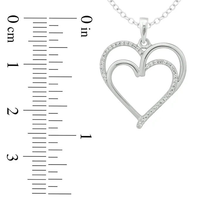 Goldia 01 CT TW Natural Diamond Double Heart Pendant in Sterling Silver Necklaces Goldia 01 CT TW Natural Diamond Double Heart Pendant in Sterling Silver Necklaces