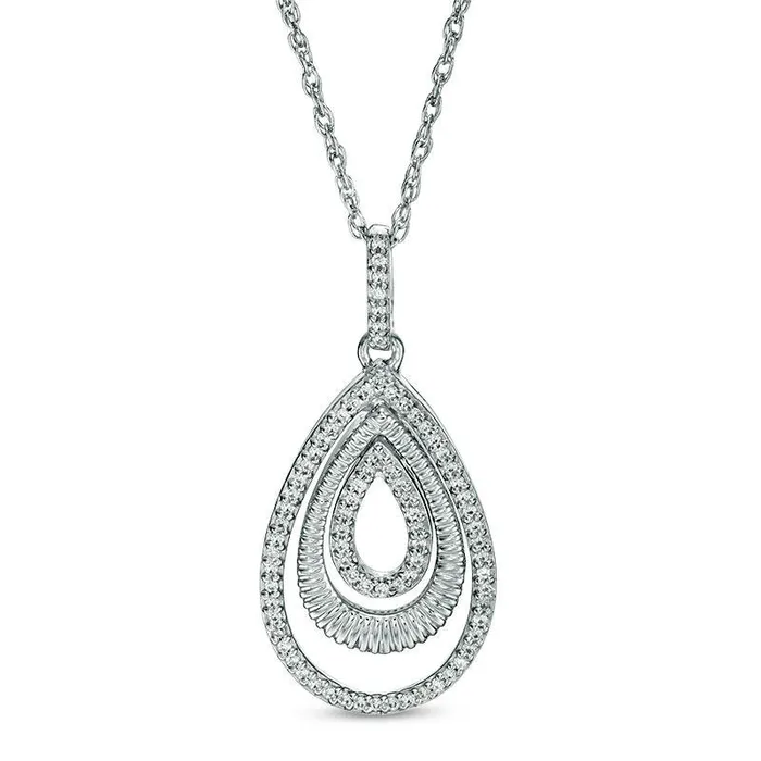 Goldia 017 CT TW Natural Diamond and Textured Triple Teardrop Pendant in Sterling Silver Necklaces Goldia 017 CT TW Natural Diamond and Textured Triple Teardrop Pendant in Sterling Silver Necklaces