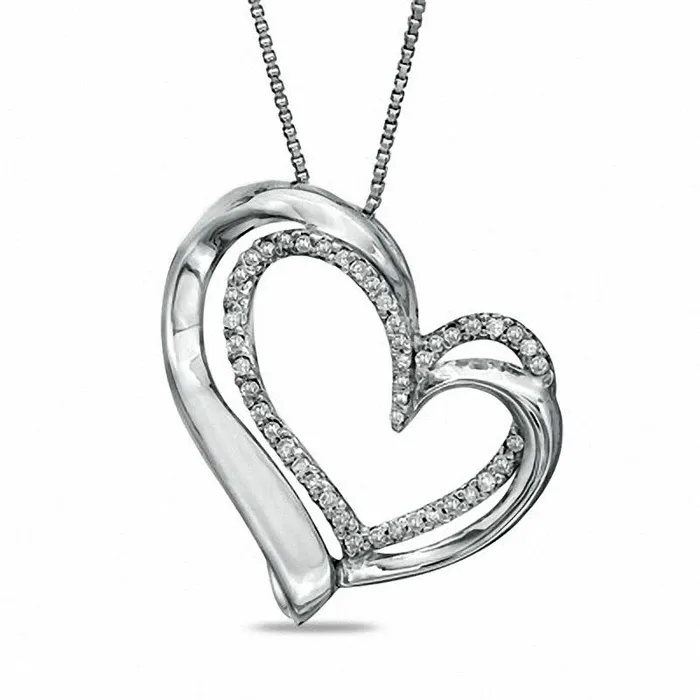 Goldia 017 CT TW Natural Diamond Looped Tilted Heart Pendant in Sterling Silver Necklaces Goldia 017 CT TW Natural Diamond Looped Tilted Heart Pendant in Sterling Silver Necklaces