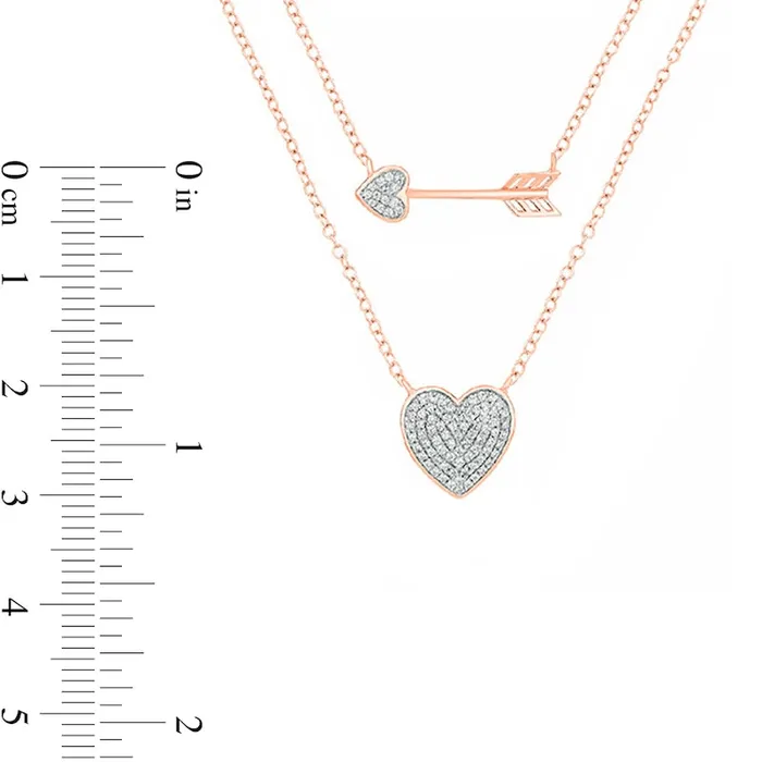 Goldia 025 CT TW Natural Diamond Sideways Arrow and Heart Double Strand Necklace in 10K Rose Gold Necklaces Goldia 025 CT TW Natural Diamond Sideways Arrow and Heart Double Strand Necklace in 10K Rose Gold Necklaces