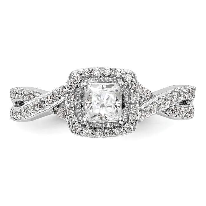 Goldia 025ct CZ Solid Real 14K White Gold Princess Cushion Halo Engagement Ring Rings