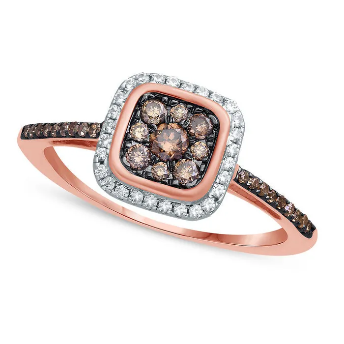 Goldia 038 CT TW Composite Champagne and White Natural Diamond Square Frame Ring in Solid 10K Rose Gold Rings Goldia 038 CT TW Composite Champagne and White Natural Diamond Square Frame Ring in Solid 10K Rose Gold Rings