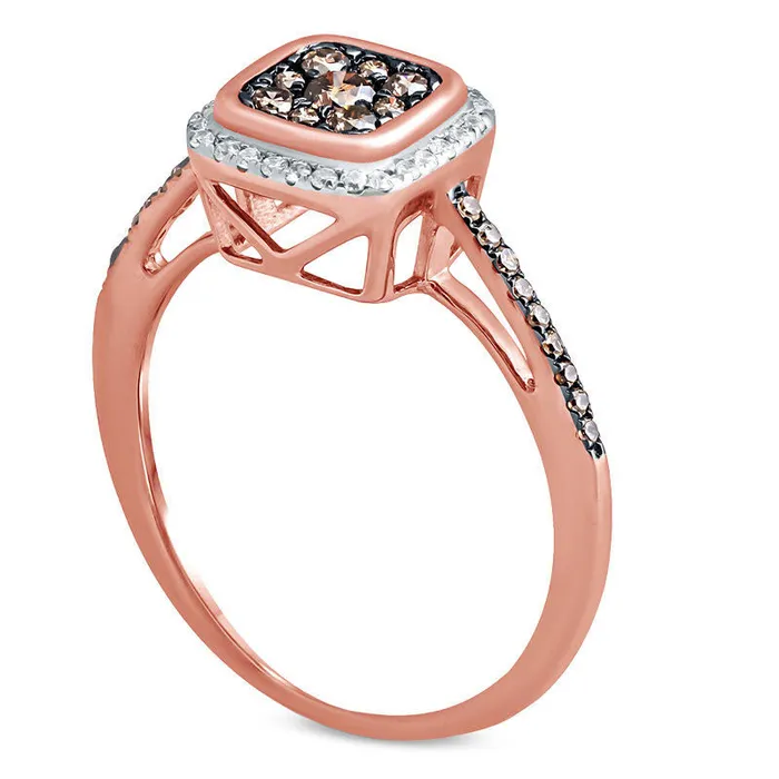 Goldia 038 CT TW Composite Champagne and White Natural Diamond Square Frame Ring in Solid 10K Rose Gold Rings Goldia 038 CT TW Composite Champagne and White Natural Diamond Square Frame Ring in Solid 10K Rose Gold Rings