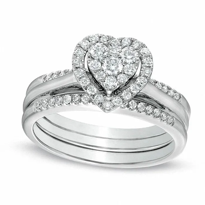 Goldia 050 CT TW Natural Diamond Cluster Heart Frame Bridal Engagement Ring Set in Solid 10K White Gold Rings Goldia 050 CT TW Natural Diamond Cluster Heart Frame Bridal Engagement Ring Set in Solid 10K White Gold Rings