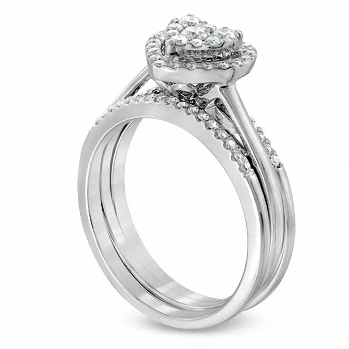Goldia 050 CT TW Natural Diamond Cluster Heart Frame Bridal Engagement Ring Set in Solid 10K White Gold Rings Goldia 050 CT TW Natural Diamond Cluster Heart Frame Bridal Engagement Ring Set in Solid 10K White Gold Rings