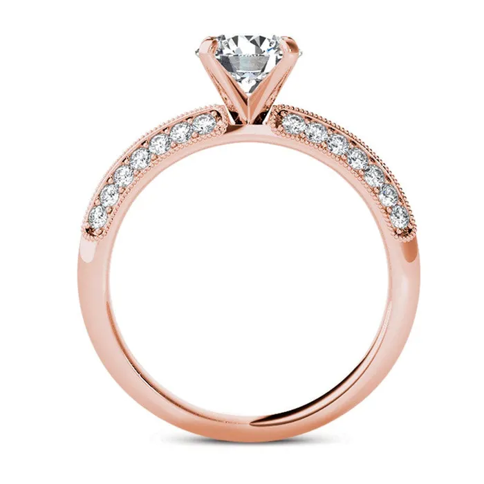 Goldia 075 CT TW Natural Diamond Antique VintageStyle Engagement Ring in Solid 14K Rose Gold Rings Goldia 075 CT TW Natural Diamond Antique VintageStyle Engagement Ring in Solid 14K Rose Gold Rings