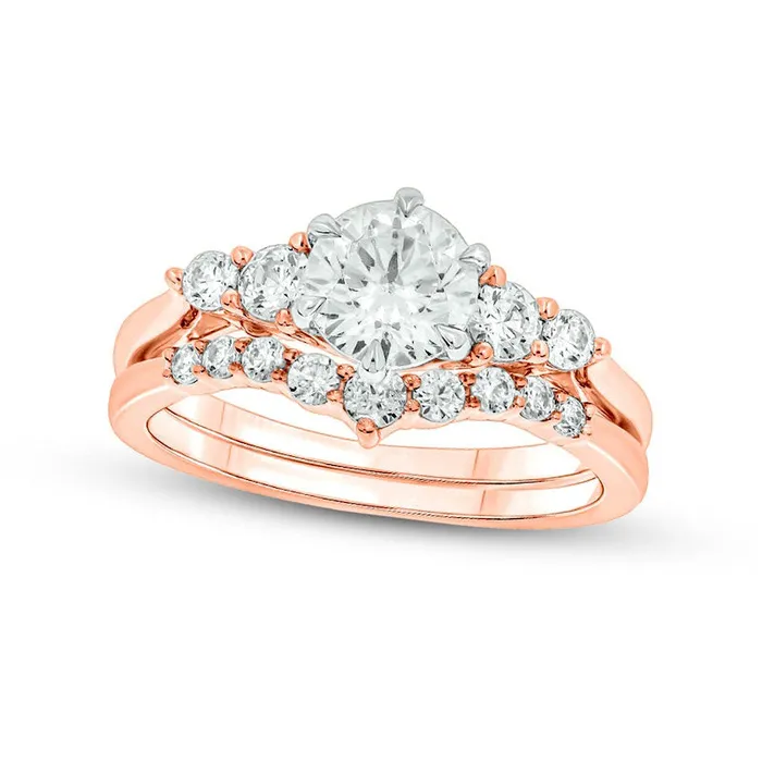 Goldia 125 CT TW Natural Diamond Graduated Contour Bridal Engagement Ring Set in Solid 14K Rose Gold II2 Rings Goldia 125 CT TW Natural Diamond Graduated Contour Bridal Engagement Ring Set in Solid 14K Rose Gold II2 Rings
