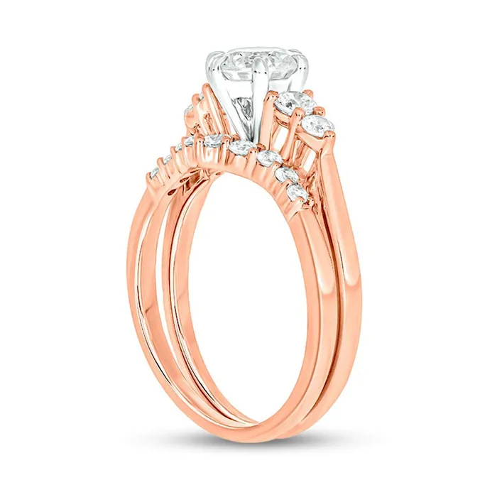 Goldia 125 CT TW Natural Diamond Graduated Contour Bridal Engagement Ring Set in Solid 14K Rose Gold II2 Rings Goldia 125 CT TW Natural Diamond Graduated Contour Bridal Engagement Ring Set in Solid 14K Rose Gold II2 Rings