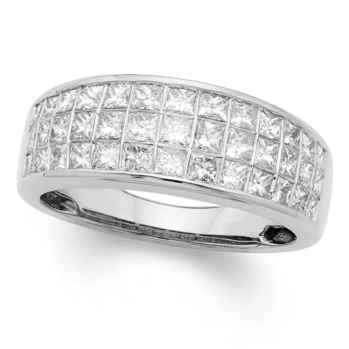 Goldia 15 CT TW Certified PrincessCut Natural Diamond Three Row Band in Solid 14K White Gold II1 Rings Goldia 15 CT TW Certified PrincessCut Natural Diamond Three Row Band in Solid 14K White Gold II1 Rings
