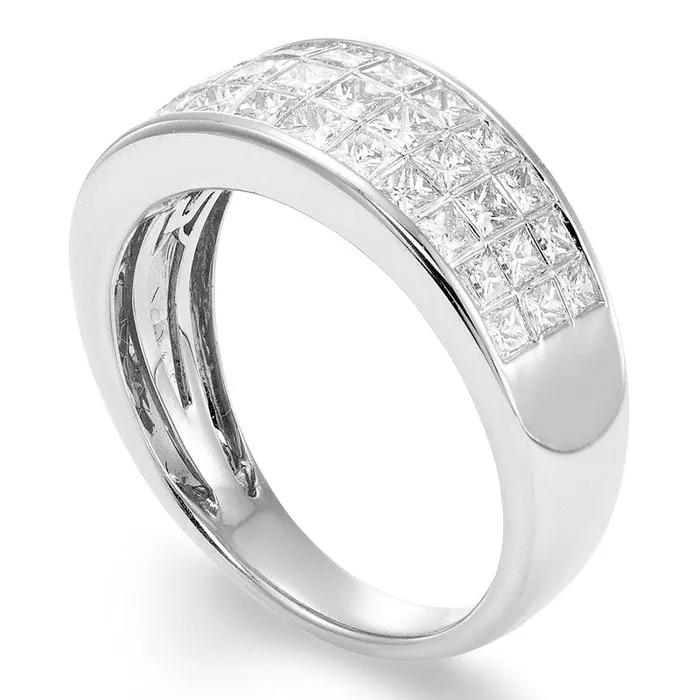 Goldia 15 CT TW Certified PrincessCut Natural Diamond Three Row Band in Solid 14K White Gold II1 Rings Goldia 15 CT TW Certified PrincessCut Natural Diamond Three Row Band in Solid 14K White Gold II1 Rings