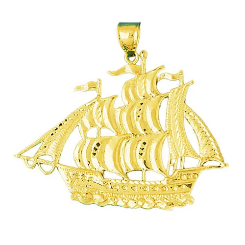 Goldia 14K Gold Three Masted Sailing Ship Pendant Necklaces