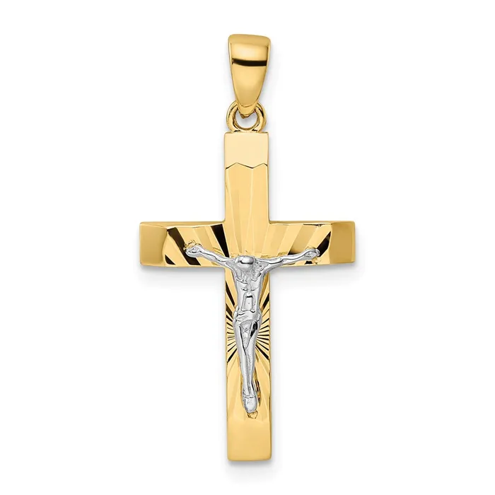 Goldia 14k Twotone Gold Polished and Textured Crucifix Pendant Rings