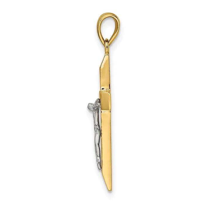 Goldia 14k Twotone Gold Polished and Textured Crucifix Pendant Rings