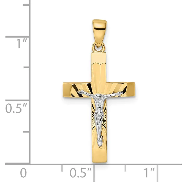 Goldia 14k Twotone Gold Polished and Textured Crucifix Pendant Rings
