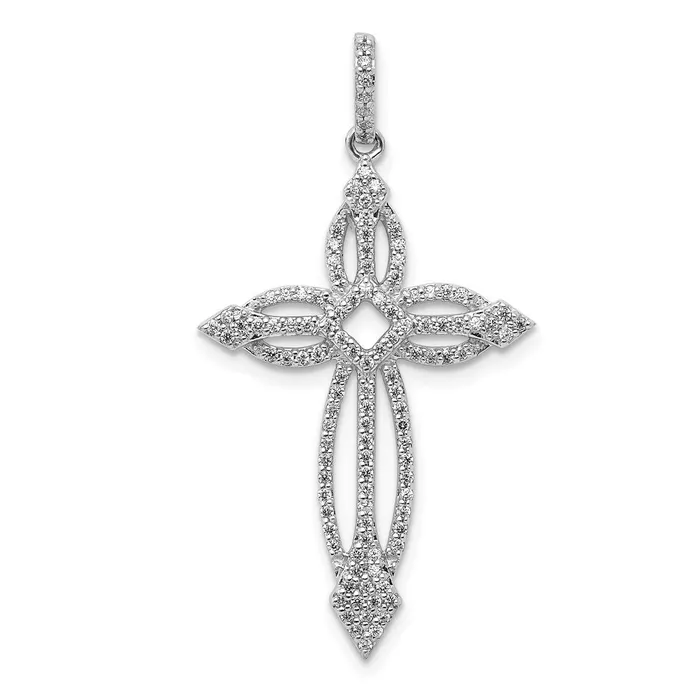 Goldia 14k White Gold 13ct Real Diamond Fancy Cross Pendant Necklaces