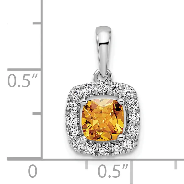 Goldia 14k White Gold 14 Ct Lab Grown Diamond VSSI G November Birthstone Citrine Halo Pendant Necklaces