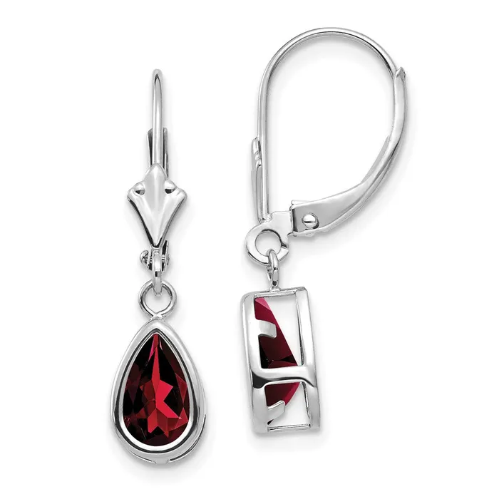 Goldia 14k White Gold 8x5mm Pear Garnet Leverback Earrings Earrings
